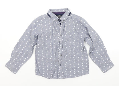 Preloved Matalan Boys Grey Geometric  Basic Button-Up Size 3-4 Years  - SKULLS - Front