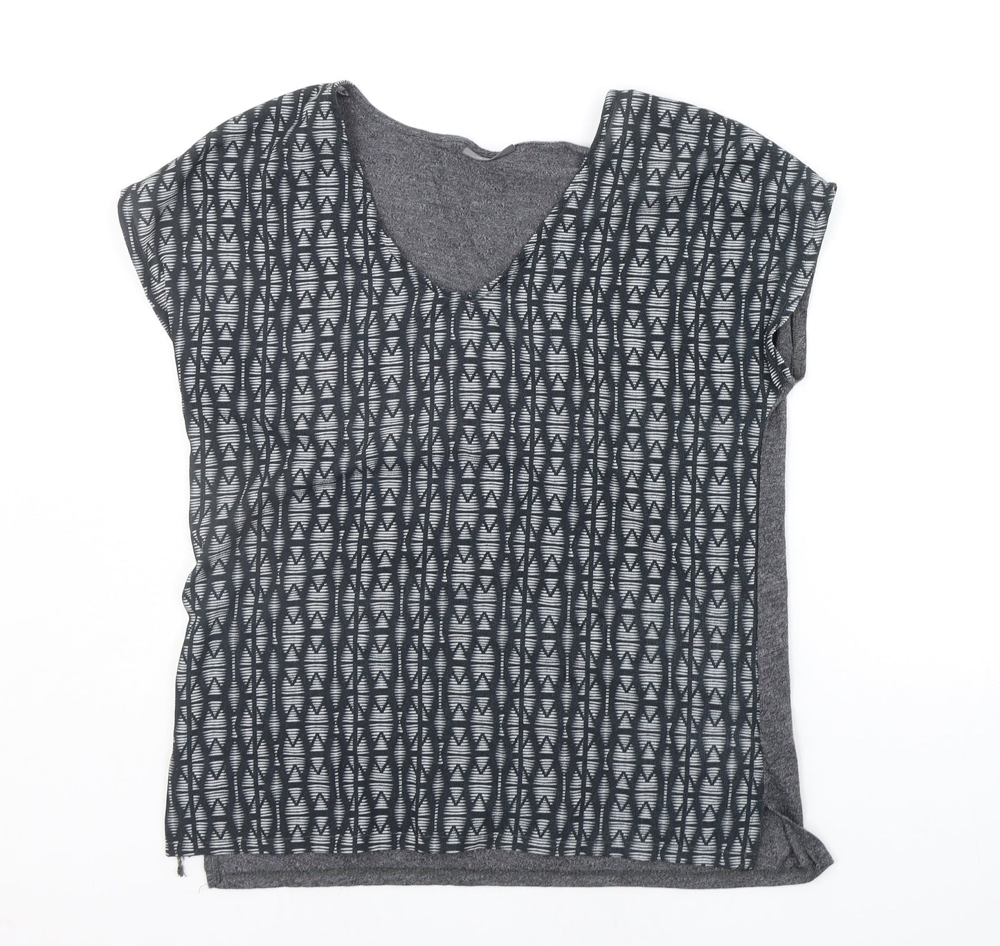 Yessica Womens Grey Geometric  Basic T-Shirt Size S