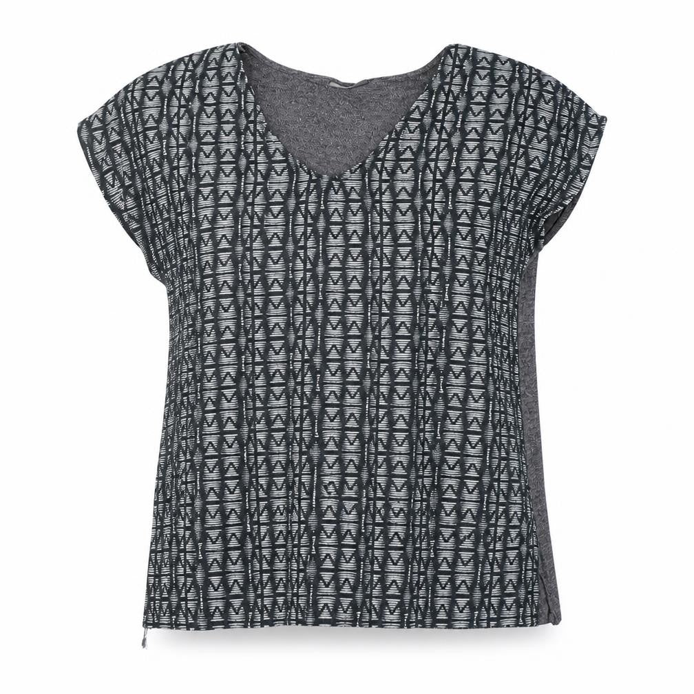 Yessica Womens Grey Geometric  Basic T-Shirt Size S