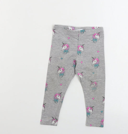 Primark  Girls Grey   Sweatpants Trousers Size 2 Years - unicorn print