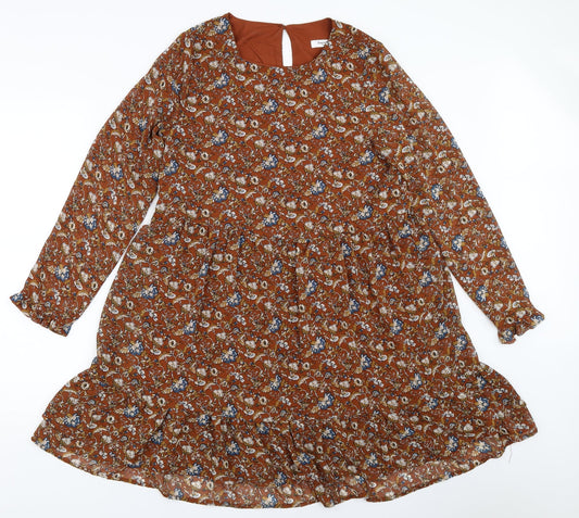 Daphnea Womens Brown Floral  Fit & Flare  Size S