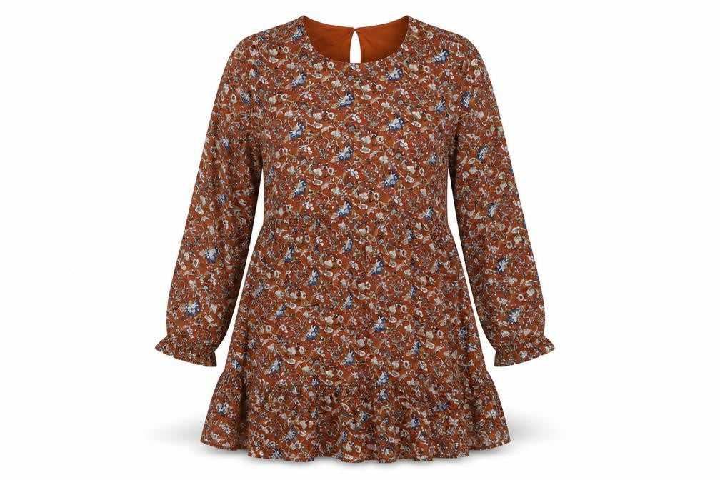 Daphnea Womens Brown Floral  Fit & Flare  Size S