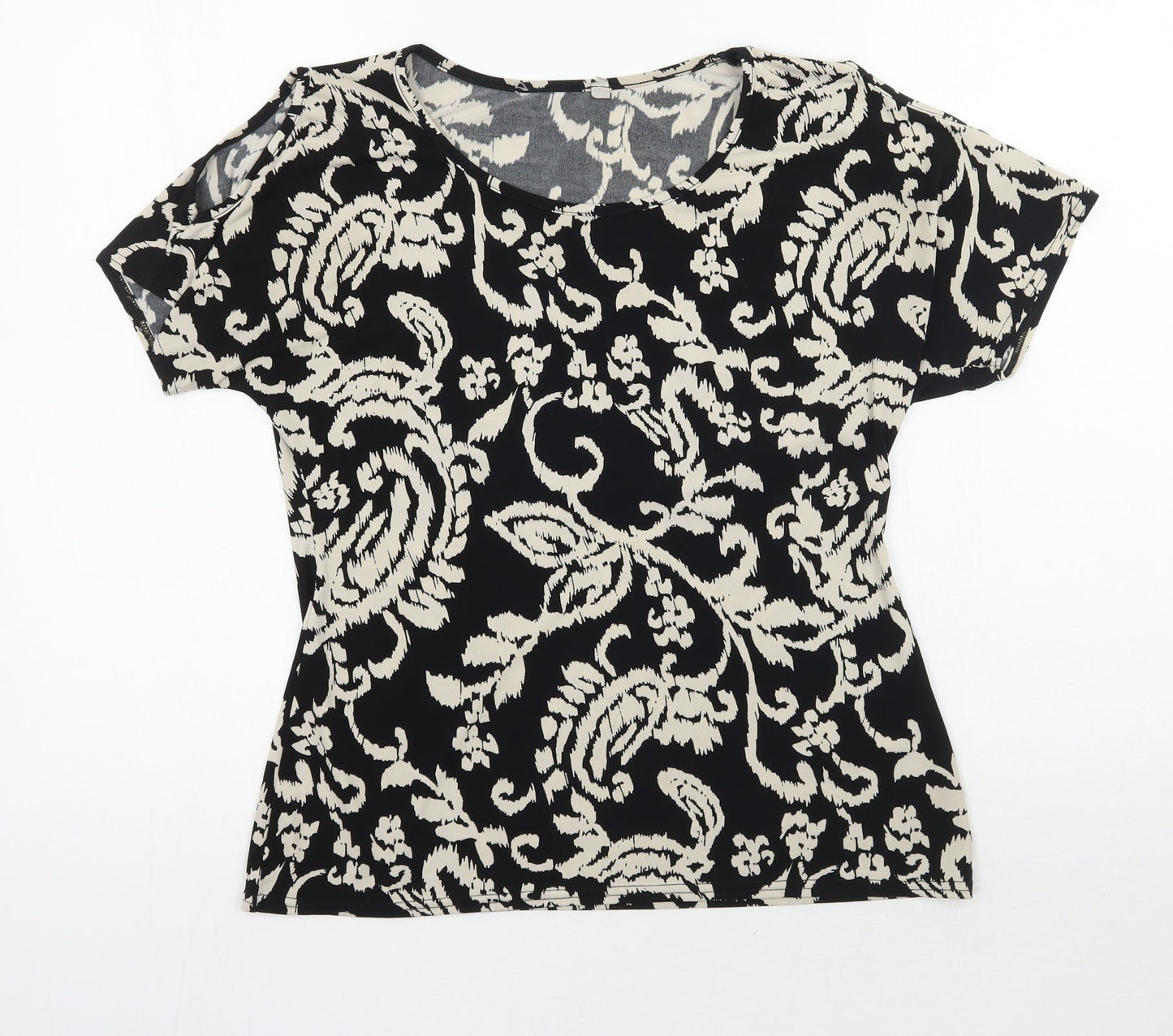 Peacocks Womens Black Floral  Basic T-Shirt Size 10
