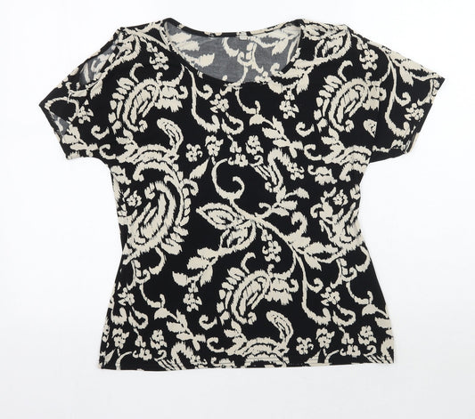 Peacocks Womens Black Floral  Basic T-Shirt Size 10