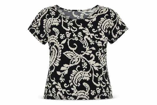 Peacocks Womens Black Floral  Basic T-Shirt Size 10