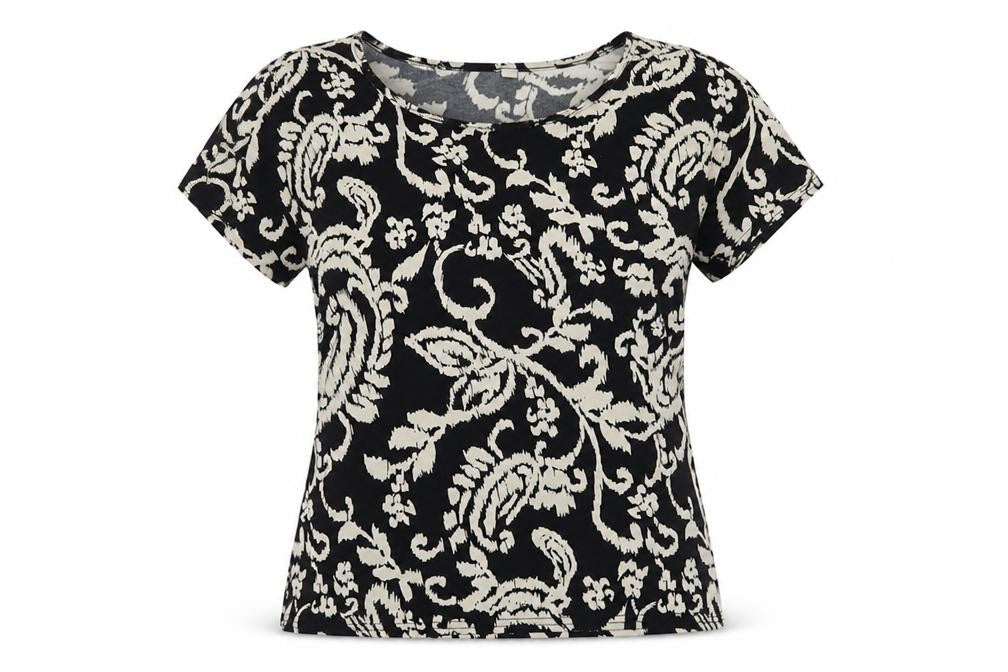Peacocks Womens Black Floral  Basic T-Shirt Size 10