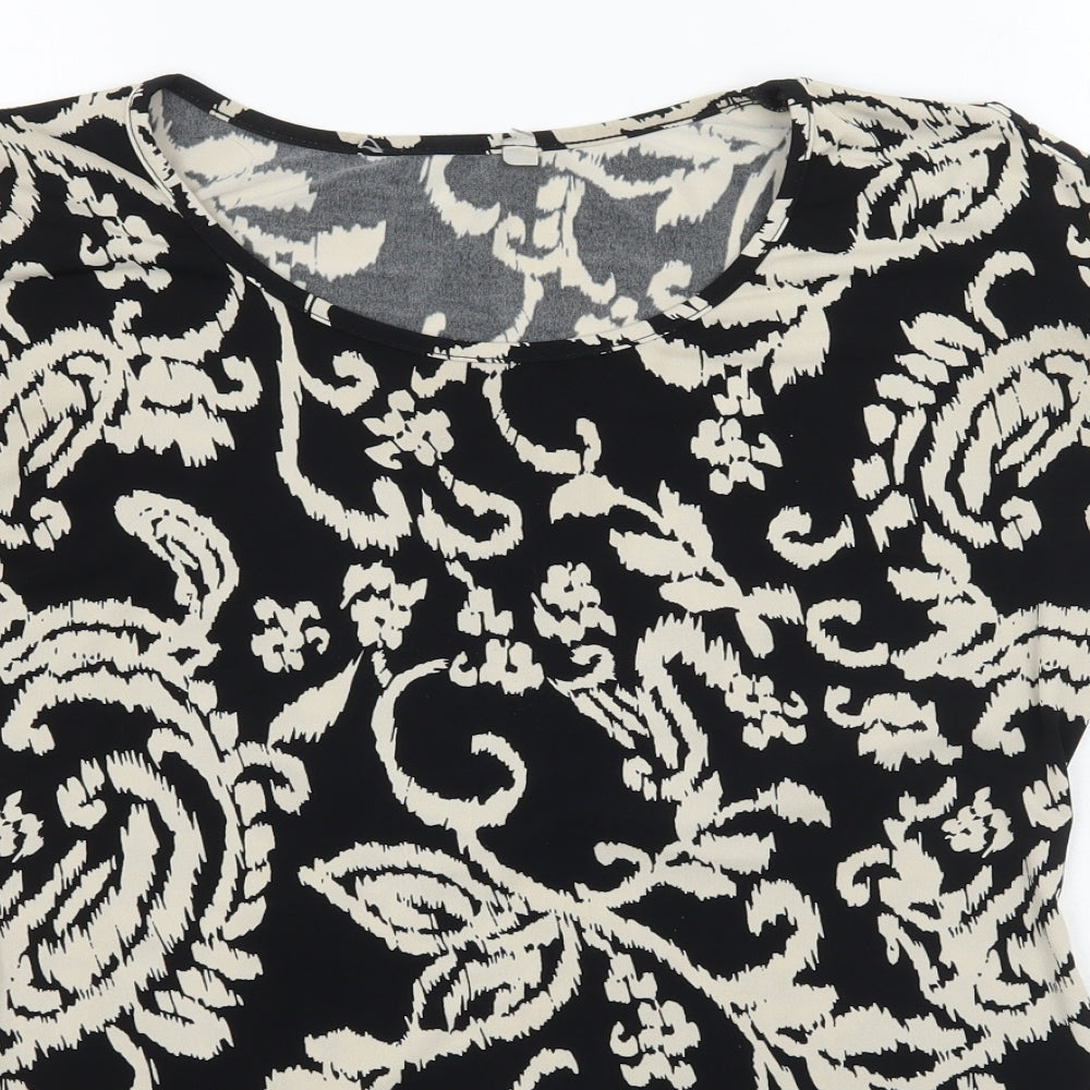 Peacocks Womens Black Floral  Basic T-Shirt Size 10