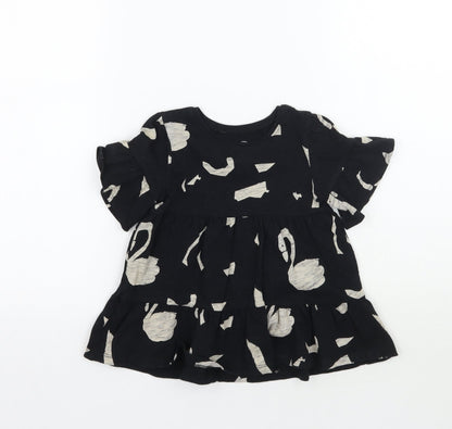 Next Girls Black Animal Print  Basic T-Shirt Size 2 Years