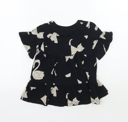 Next Girls Black Animal Print  Basic T-Shirt Size 2 Years