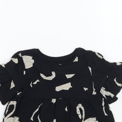 Next Girls Black Animal Print  Basic T-Shirt Size 2 Years