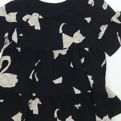 Next Girls Black Animal Print  Basic T-Shirt Size 2 Years