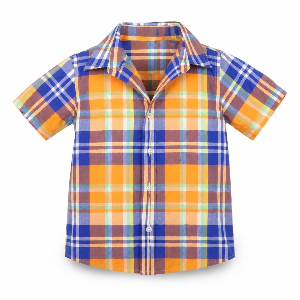 Lands ends Girls Orange Check  Basic Button-Up Size 6 Years