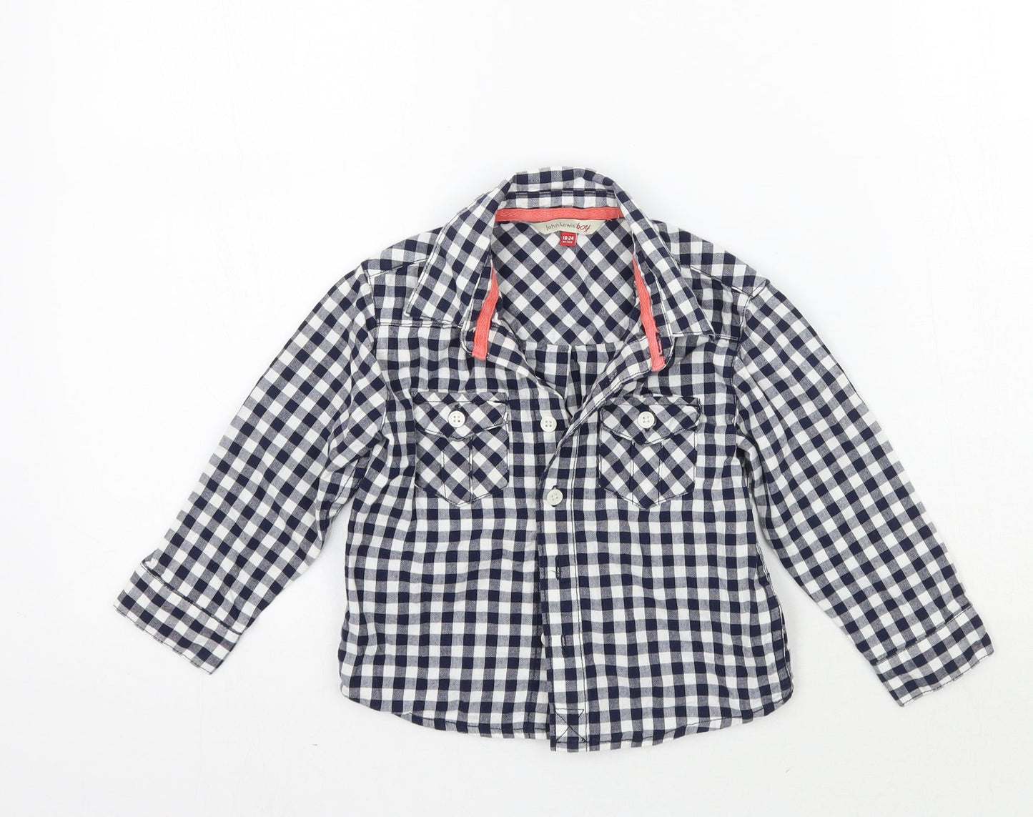 John Lewis Boys Blue Check  Basic Button-Up Size 12-18 Months