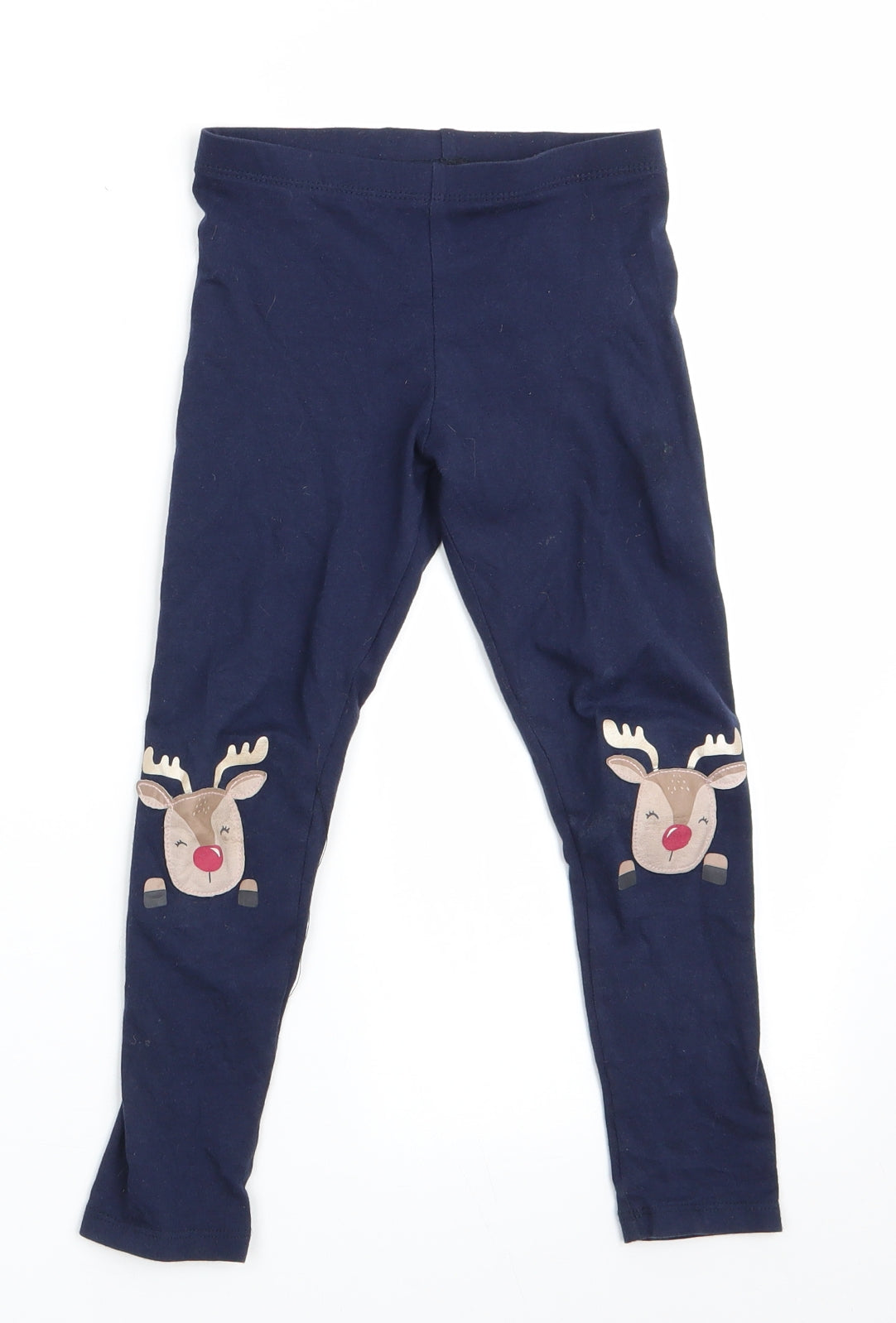F&F Girls Blue Animal Print   Pyjama Pants Size 5-6 Years  - Rudolph logo on knees
