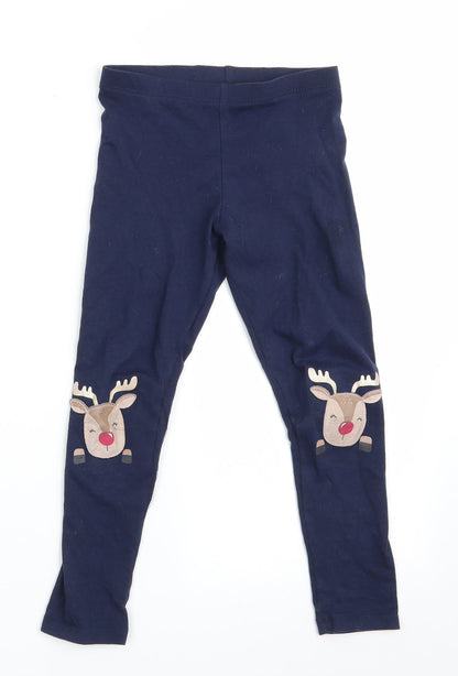 F&F Girls Blue Animal Print   Pyjama Pants Size 5-6 Years  - Rudolph logo on knees