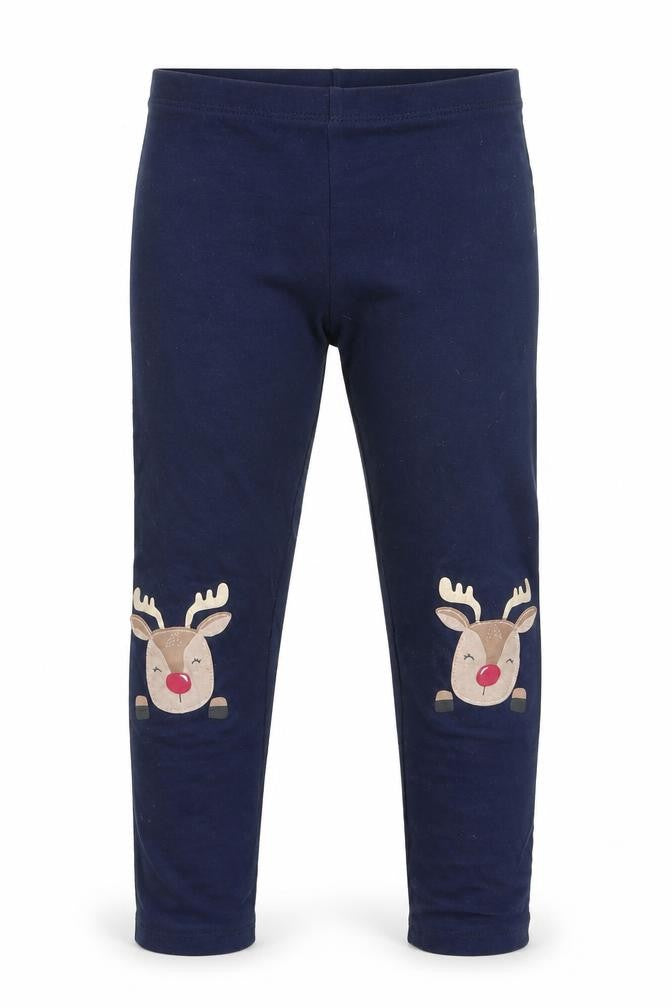 F&F Girls Blue Animal Print   Pyjama Pants Size 5-6 Years  - Rudolph logo on knees