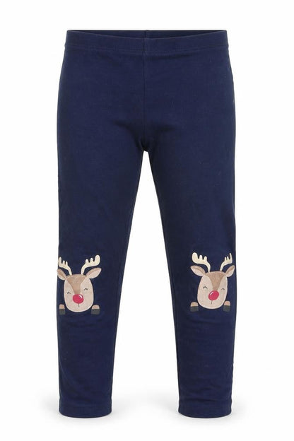 F&F Girls Blue Animal Print   Pyjama Pants Size 5-6 Years  - Rudolph logo on knees
