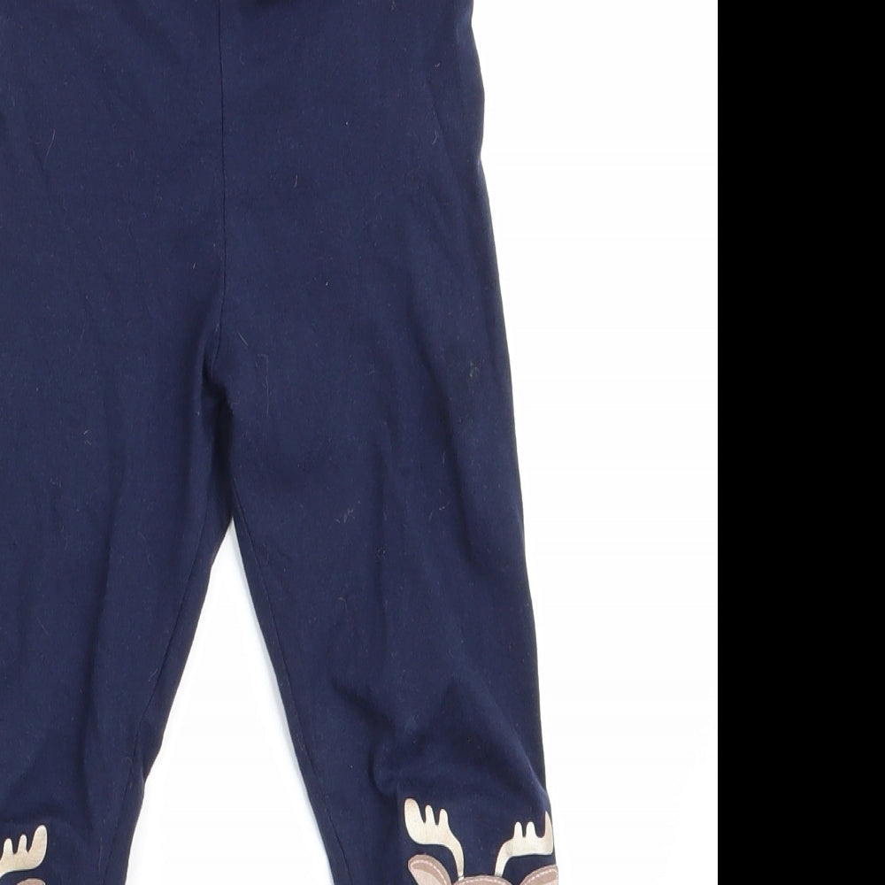 F&F Girls Blue Animal Print   Pyjama Pants Size 5-6 Years  - Rudolph logo on knees