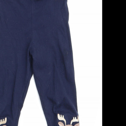 F&F Girls Blue Animal Print   Pyjama Pants Size 5-6 Years  - Rudolph logo on knees