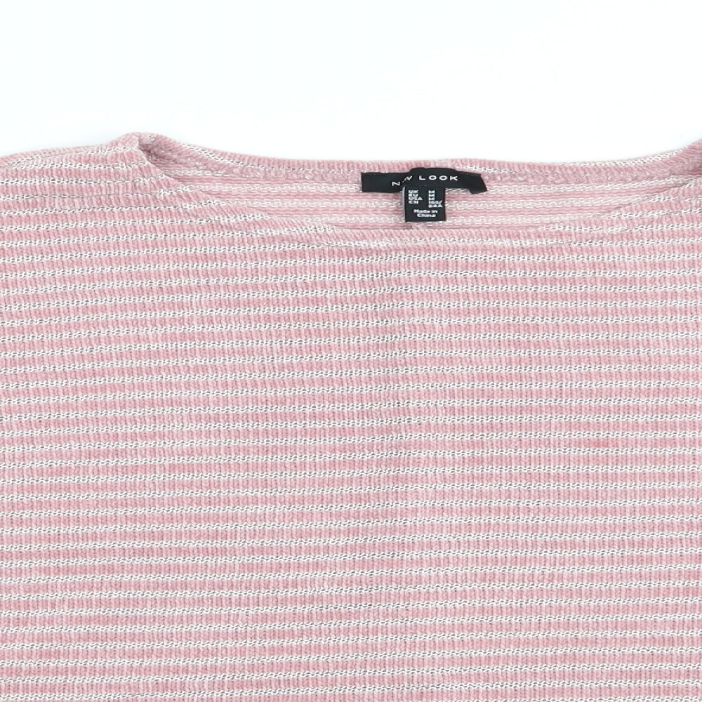 New Look Womens Pink Striped  Pullover Jumper Size M  - Open weave stripe