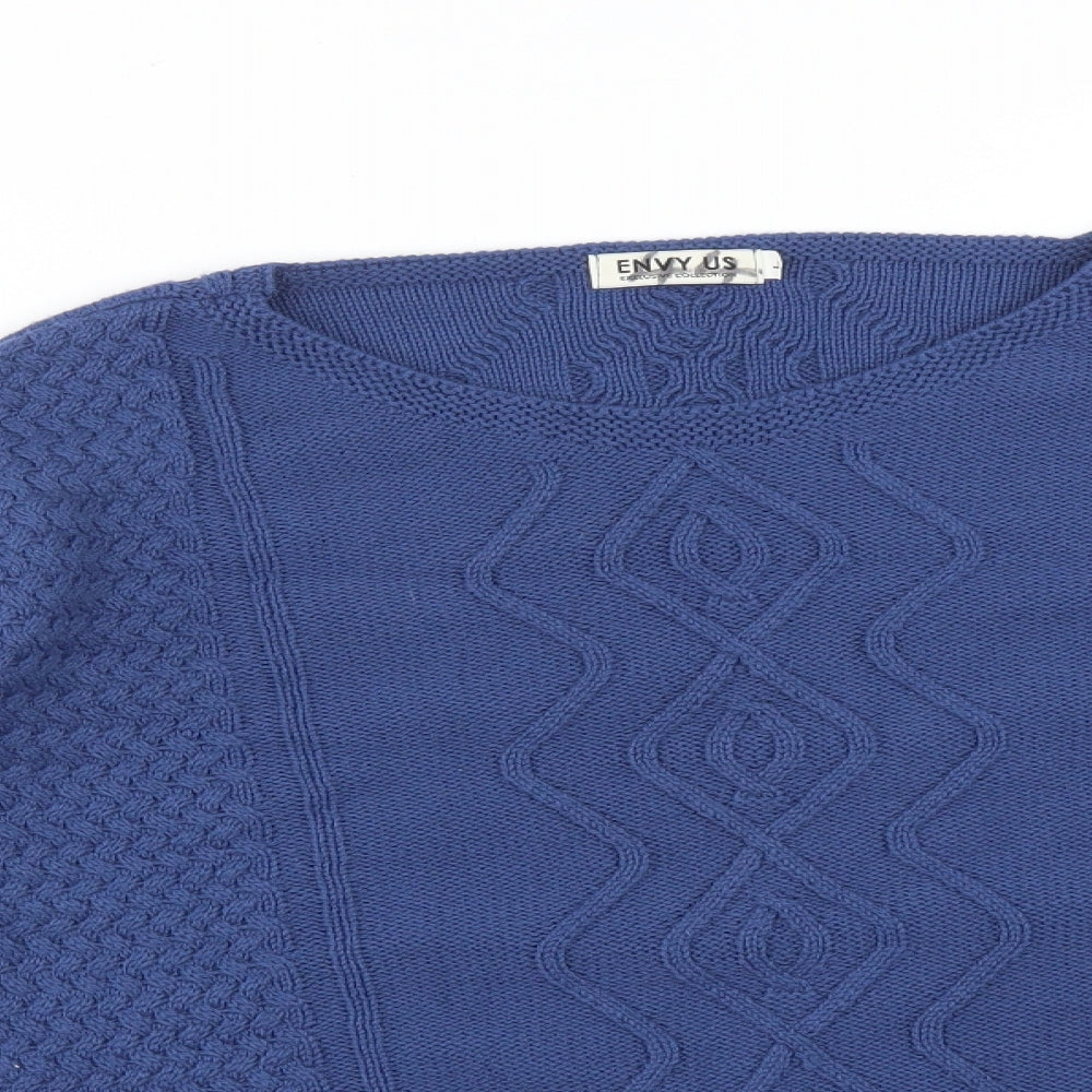 ENVY US Womens Blue Geometric  Pullover Sweatshirt Size L
