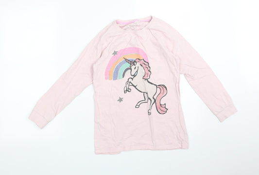 NEXT Girls Pink Solid   Pyjama Top Size 11 Years  - UNICORN RAINBOW
