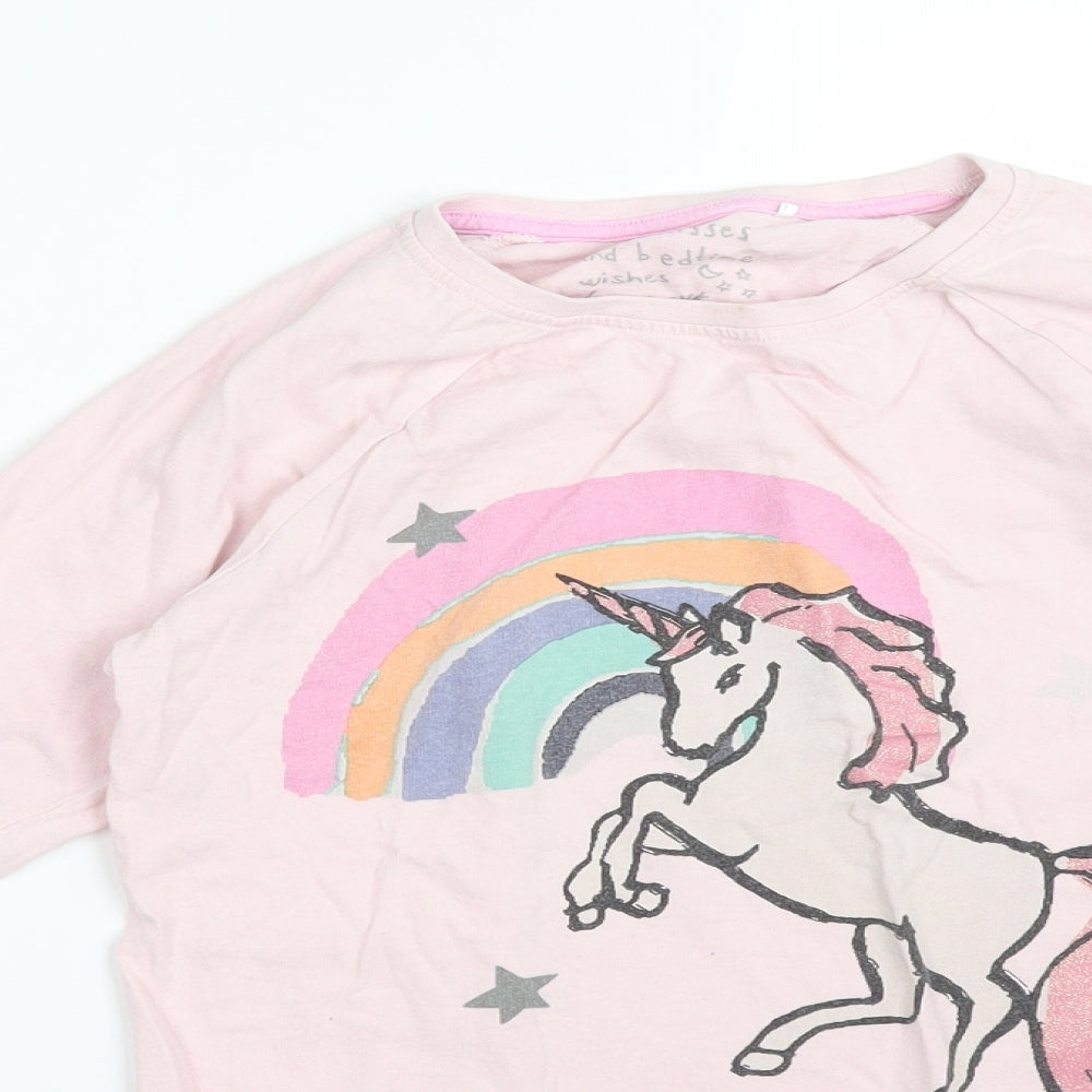 NEXT Girls Pink Solid   Pyjama Top Size 11 Years  - UNICORN RAINBOW