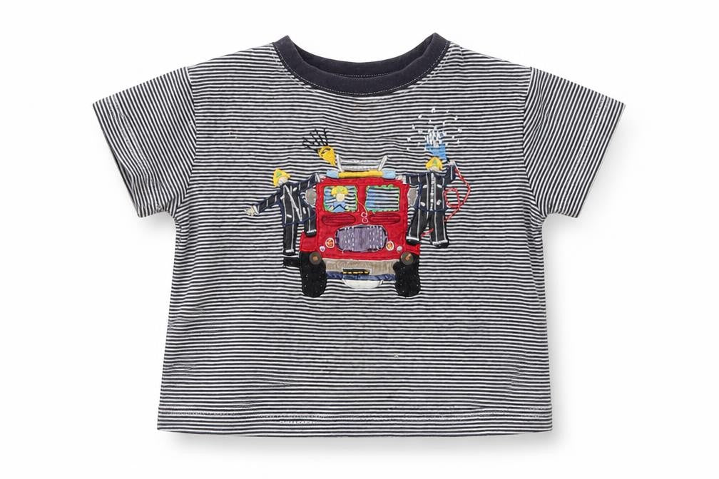 Monsoon Baby Multicoloured Striped  Basic T-Shirt Size 12-18 Months  - FIRE ENGINE