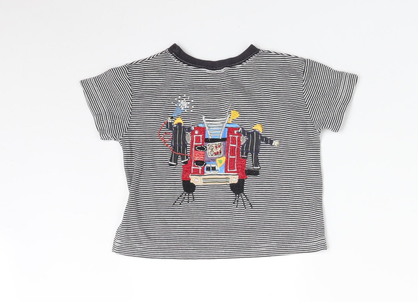 Monsoon Baby Multicoloured Striped  Basic T-Shirt Size 12-18 Months  - FIRE ENGINE