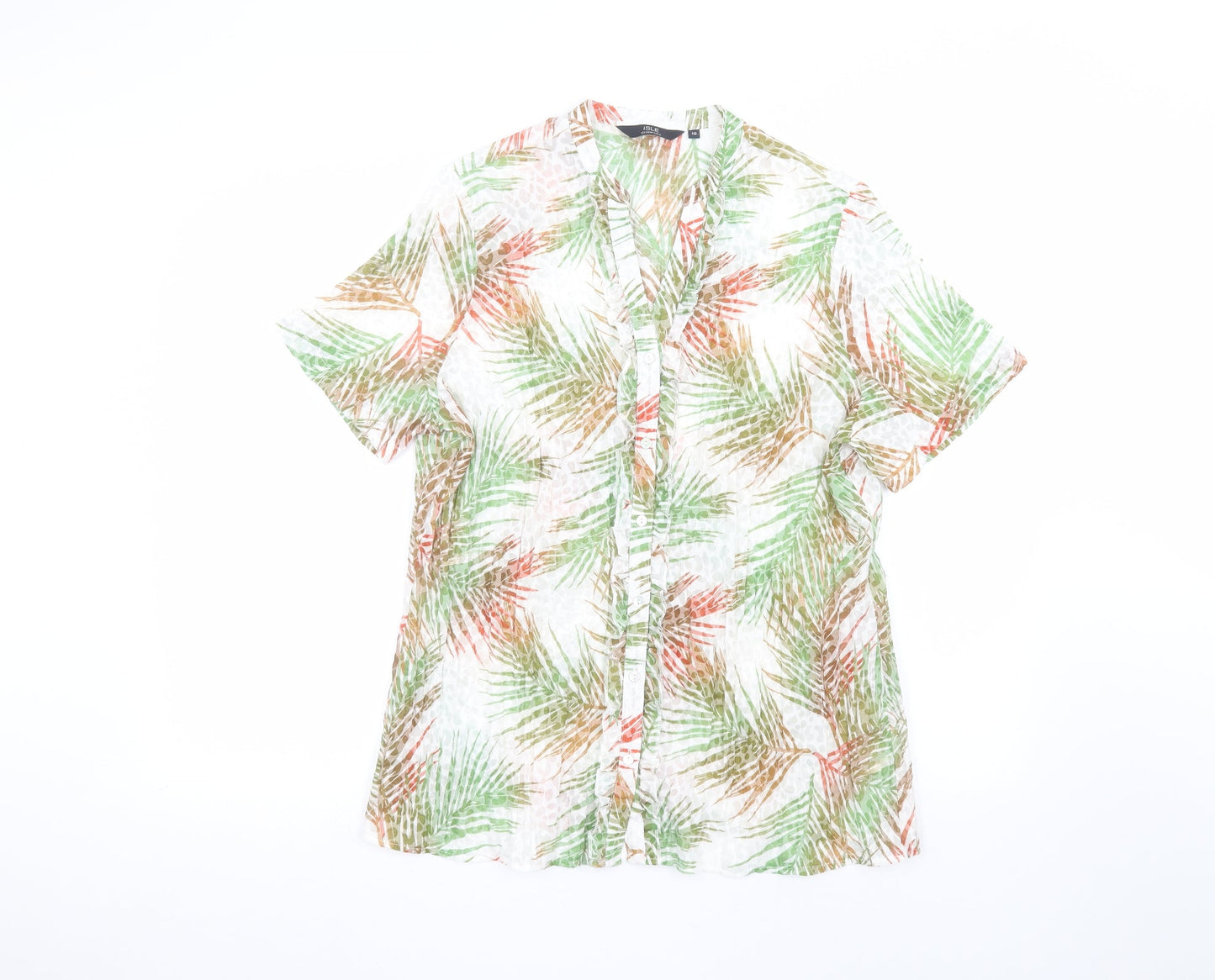 ISLE Womens White Floral  Basic Button-Up Size 16