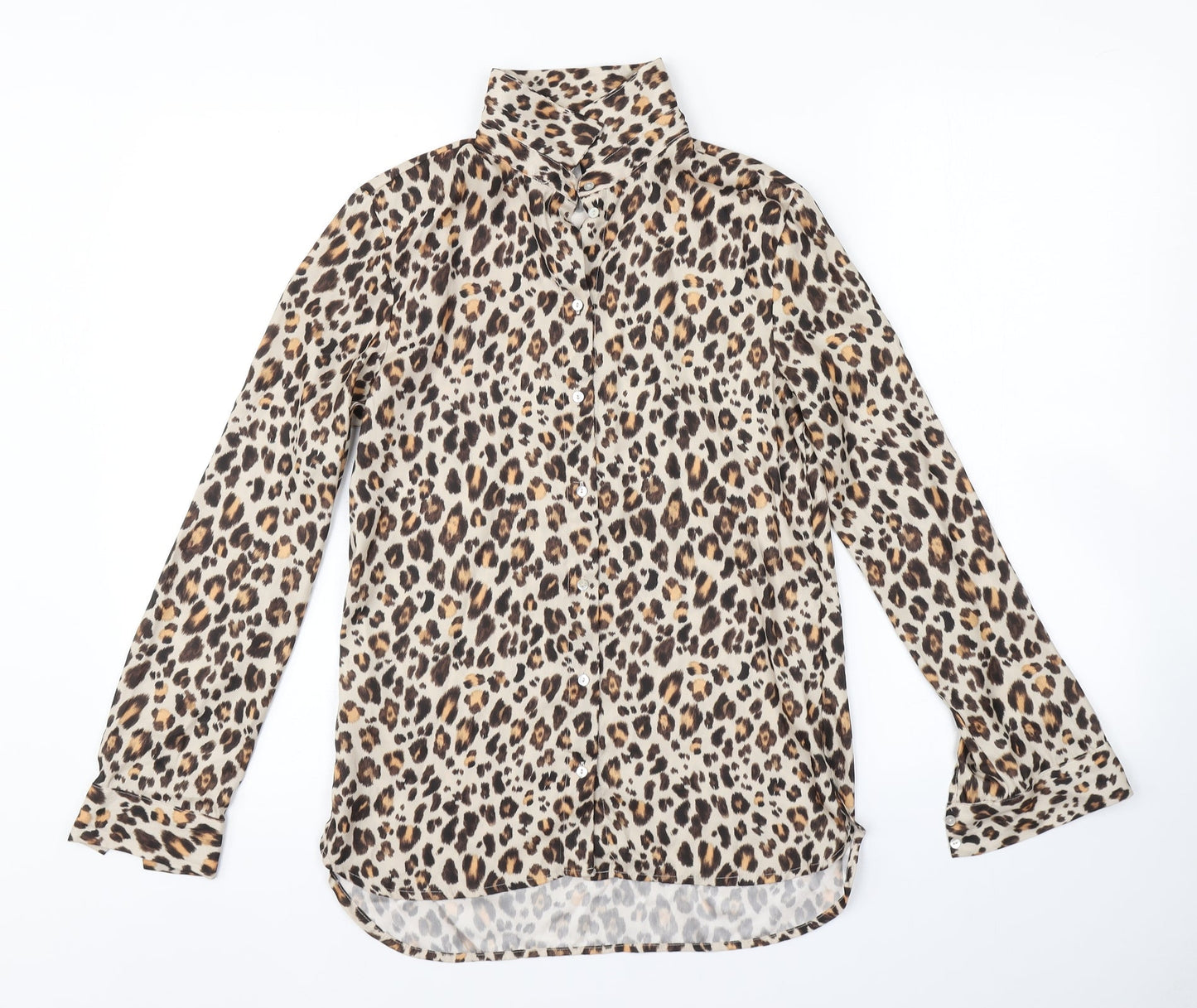 H&M Womens Beige Animal Print  Basic Button-Up Size 4