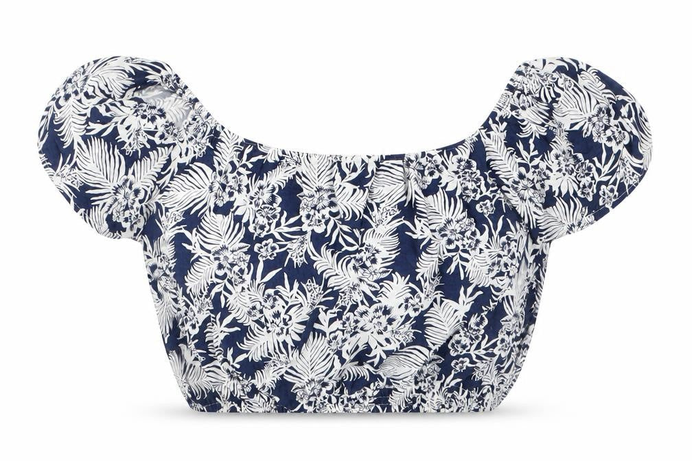 H&M Womens Blue Floral  Cropped T-Shirt Size XS