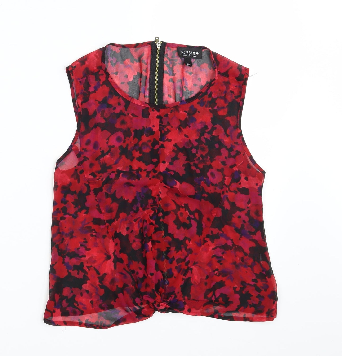 Topshop Womens Red Floral  Basic Blouse Size 8