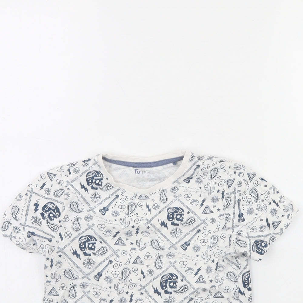 TU Boys White Spotted  Basic T-Shirt Size 7 Years