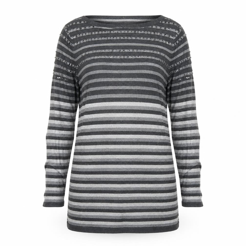 M&s Womens Grey Striped  Pullover Jumper Size 10