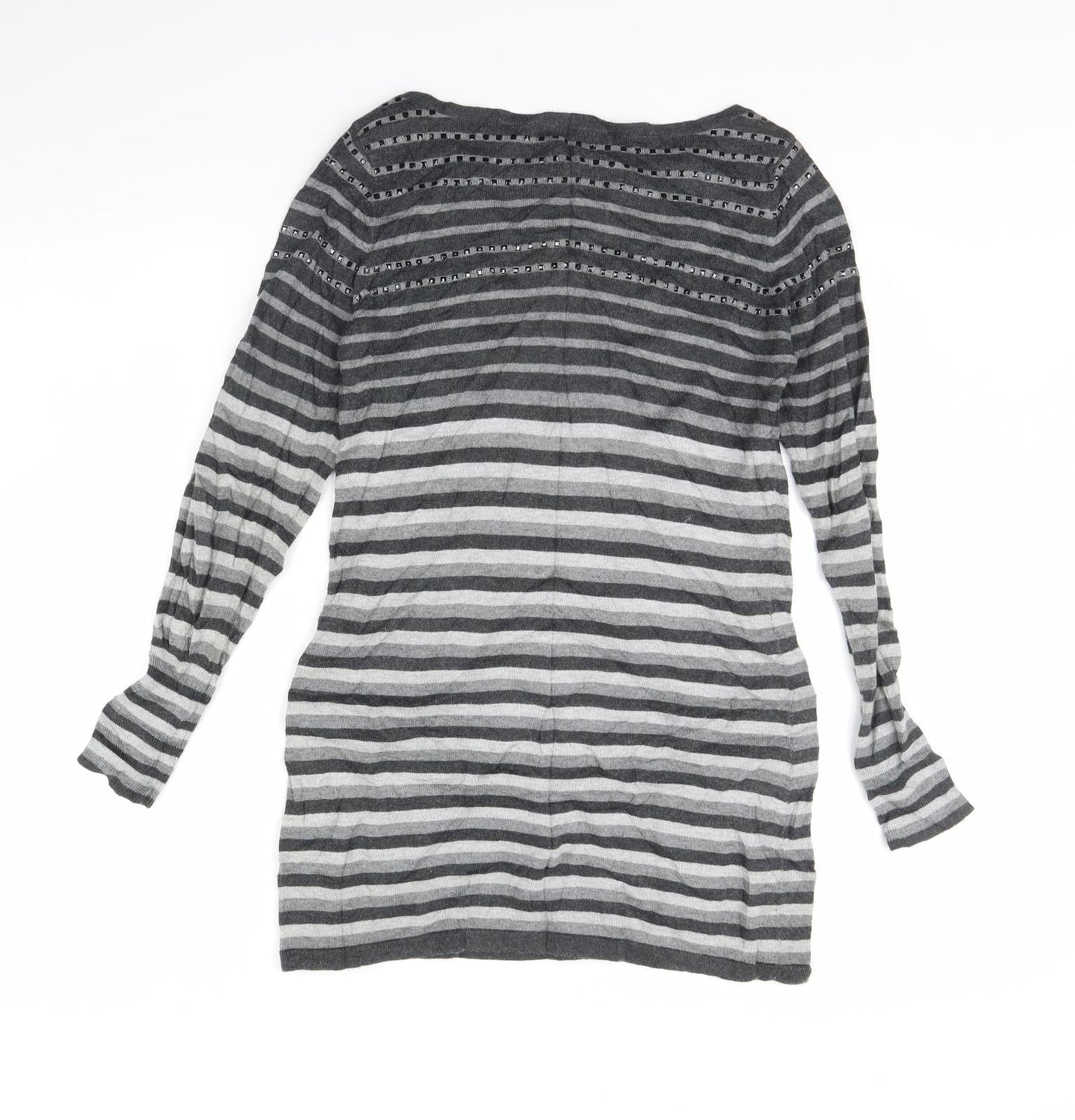 M&s Womens Grey Striped  Pullover Jumper Size 10