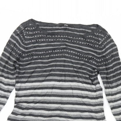 Marks & Spencer Womens Grey Striped  Pullover Jumper Size 10