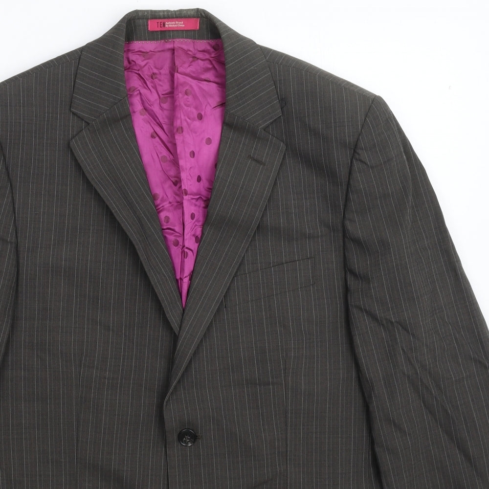 Ten Mens Grey Striped  Jacket Suit Jacket Size 40
