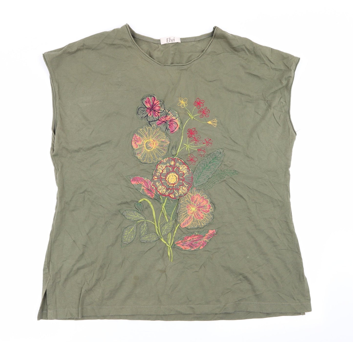 ELVI Womens Green   Basic T-Shirt Size M