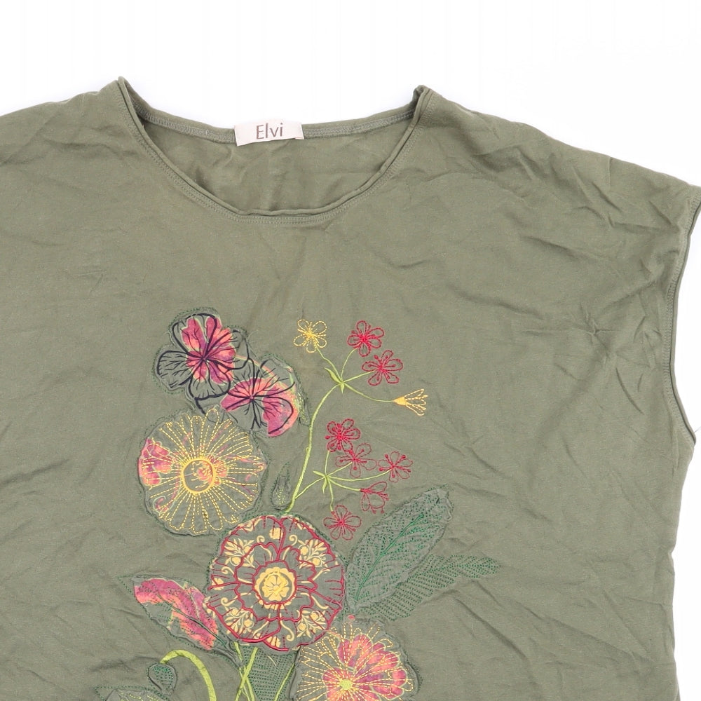 ELVI Womens Green   Basic T-Shirt Size M