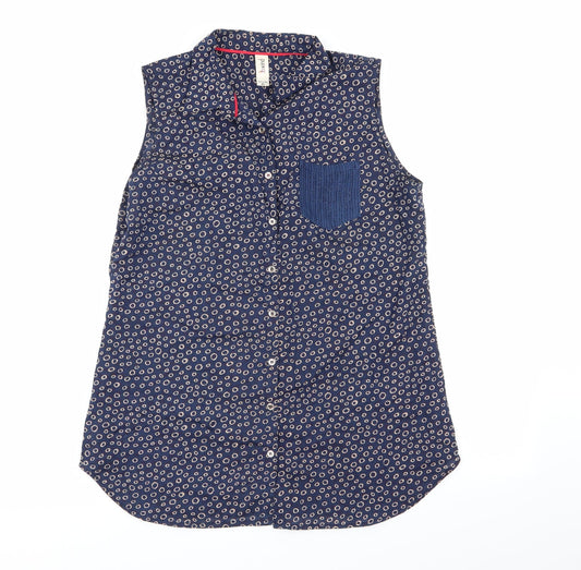kind Womens Blue Geometric  Basic Button-Up Size XL
