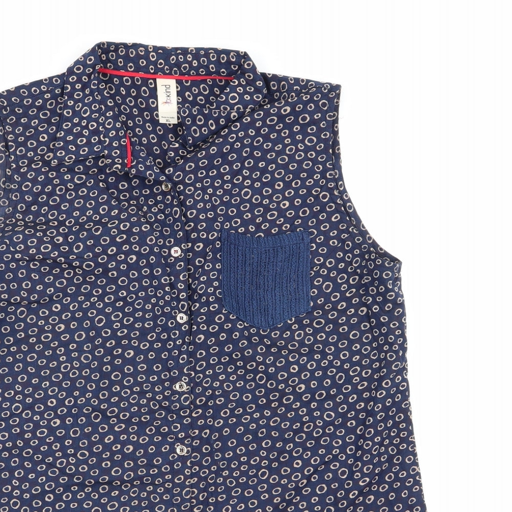 kind Womens Blue Geometric  Basic Button-Up Size XL