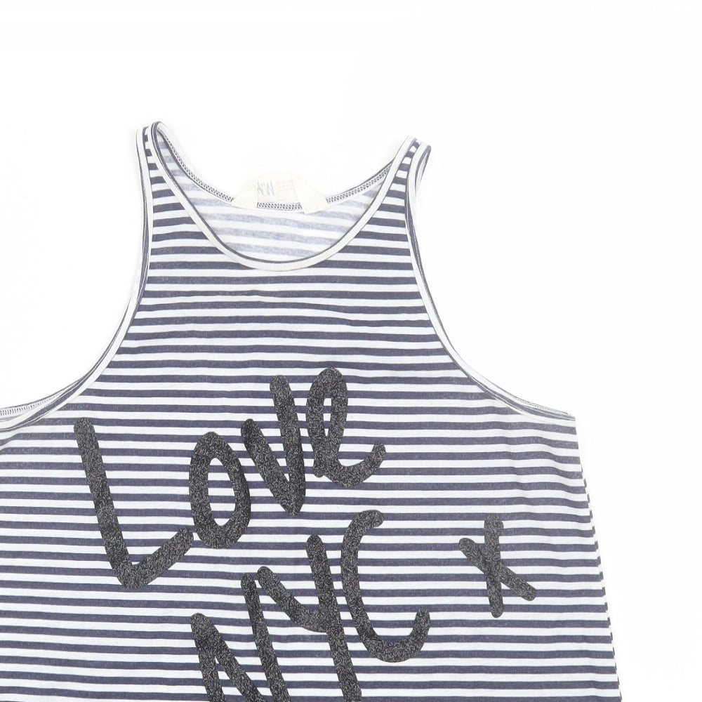 H&M Girls Blue Striped  Basic Tank Size 10-11 Years