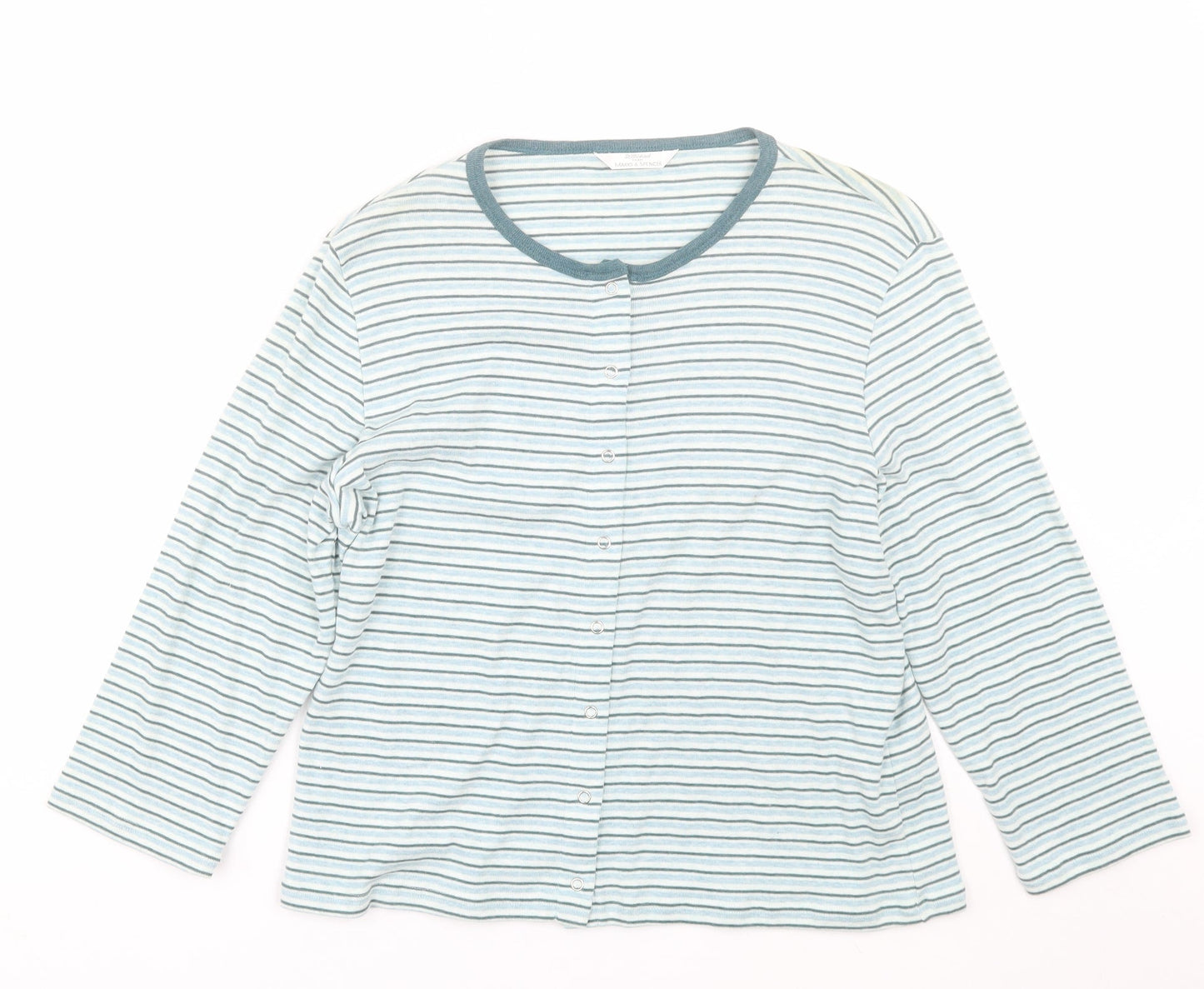 M&S Womens Blue Striped  Cardigan Jumper Size 16