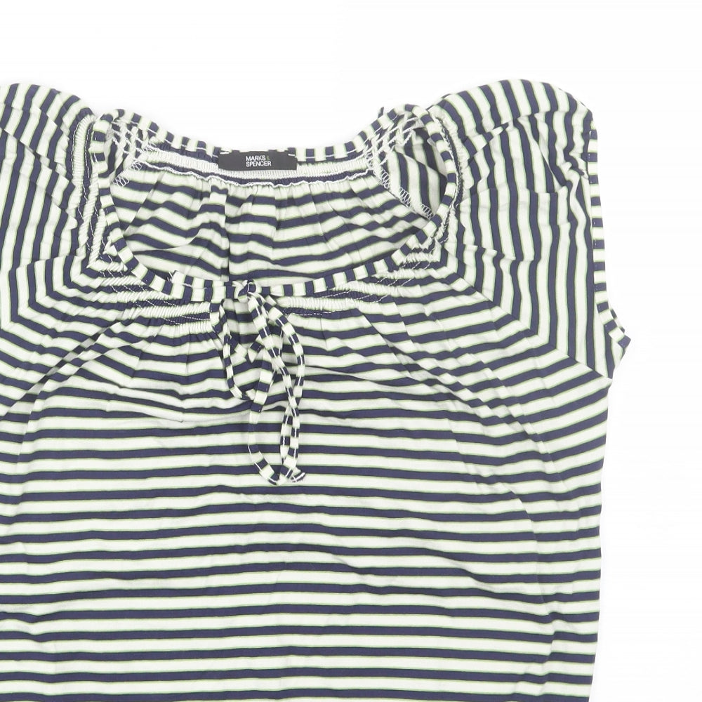 M&S Womens Blue Striped  Basic T-Shirt Size 8