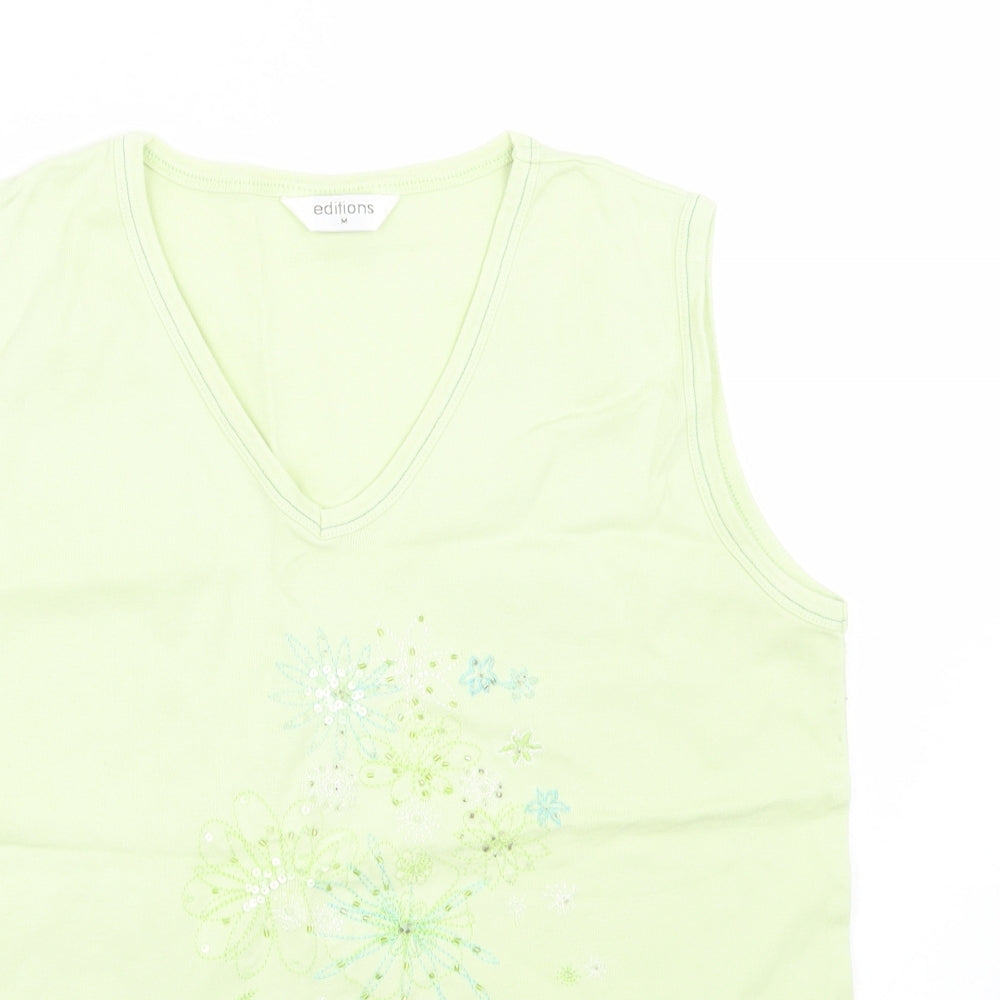 Editions Womens Green Floral  Basic Tank Size M