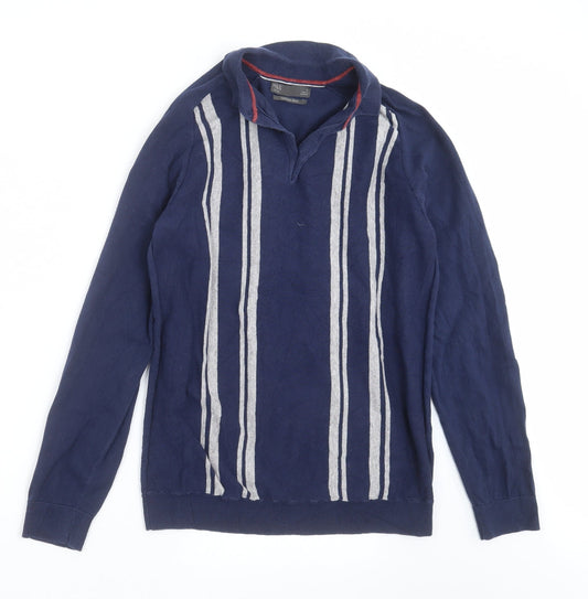 Marks and Spencer Mens Blue Striped Knit Pullover Jumper Size S