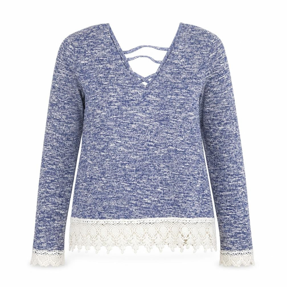 Preworn Womens Blue  Knit Pullover Jumper Size 8  - crochet hem