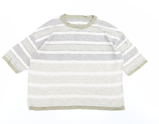 Marks and Spencer Womens Green Striped Knit Pullover Jumper Size 16