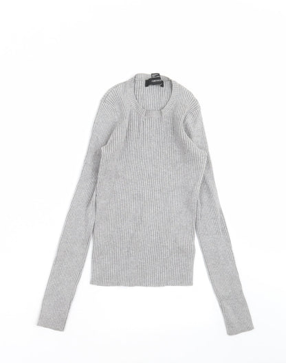 Preloved FOREVER 21 Womens Grey Striped Knit Pullover Jumper Size S - Front